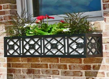 White Traditional style under the window flower box with black overlay.