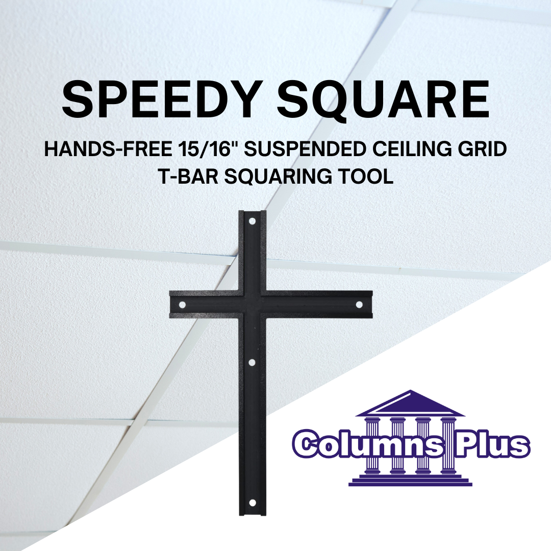 The speedy square hands-free t-bar squaring tool for installing ceiling grids.