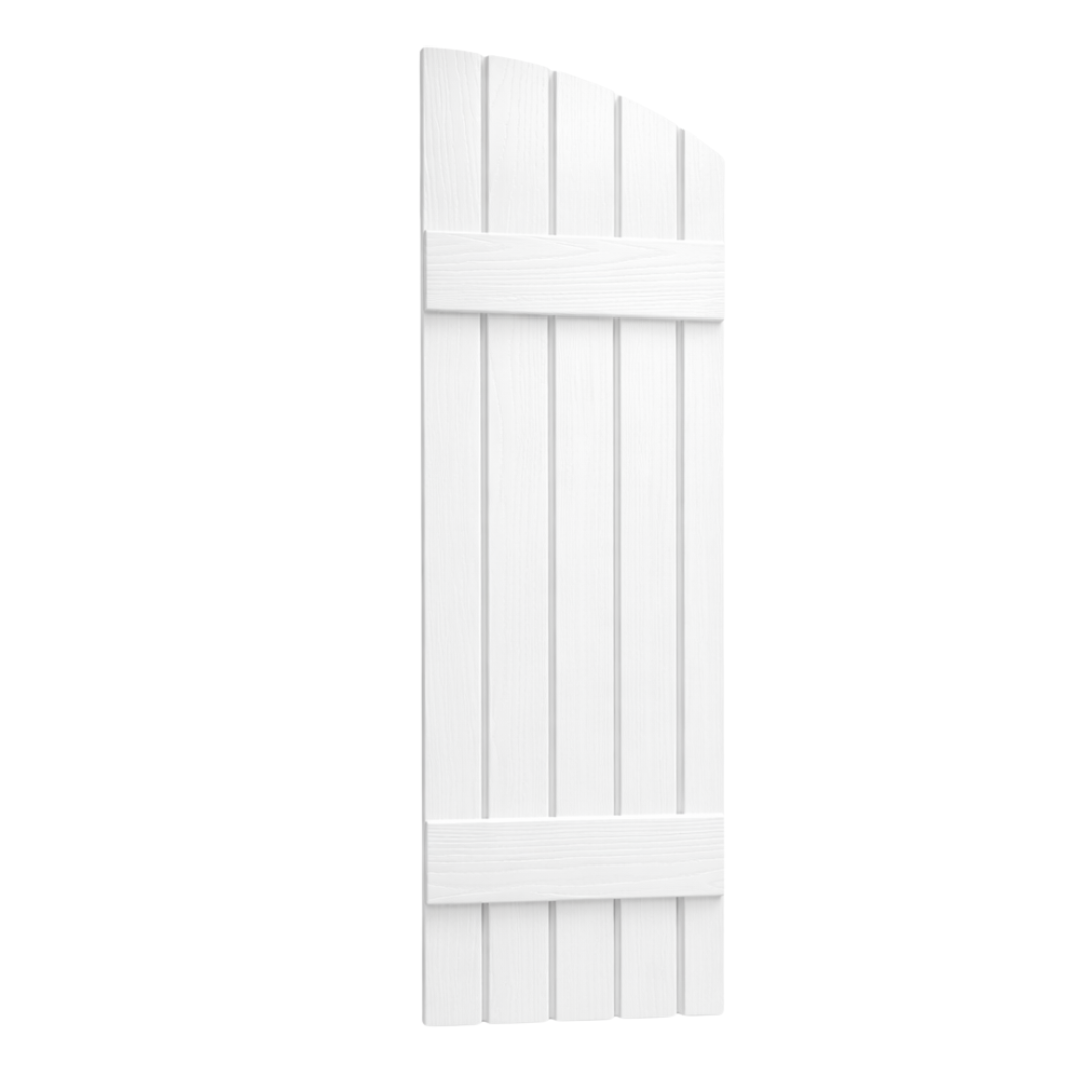 Norfolk board & batten style PVC shutters. Made in Canada by Columns Plus.