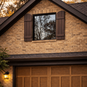 Norfolk board & batten style PVC shutters. Made in Canada by Columns Plus.