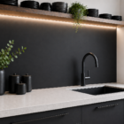 black PVC foam board as a kitchen counter backsplash