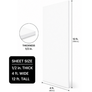 half inch thick 4 foot by 12 foot white pvc sheet - wall panel - CNC machine material - accent wall