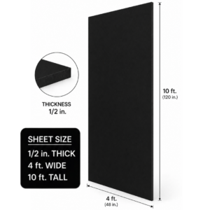 1/2 inch thick 4 foot by 10 foot black pvc sheet - wall panel - CNC machine material