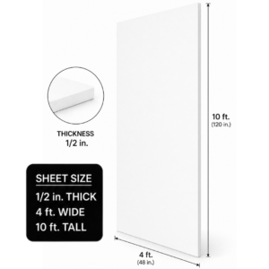 half inch thick 4 foot by 10 foot white pvc sheet - wall panel - CNC machine material - accent wall