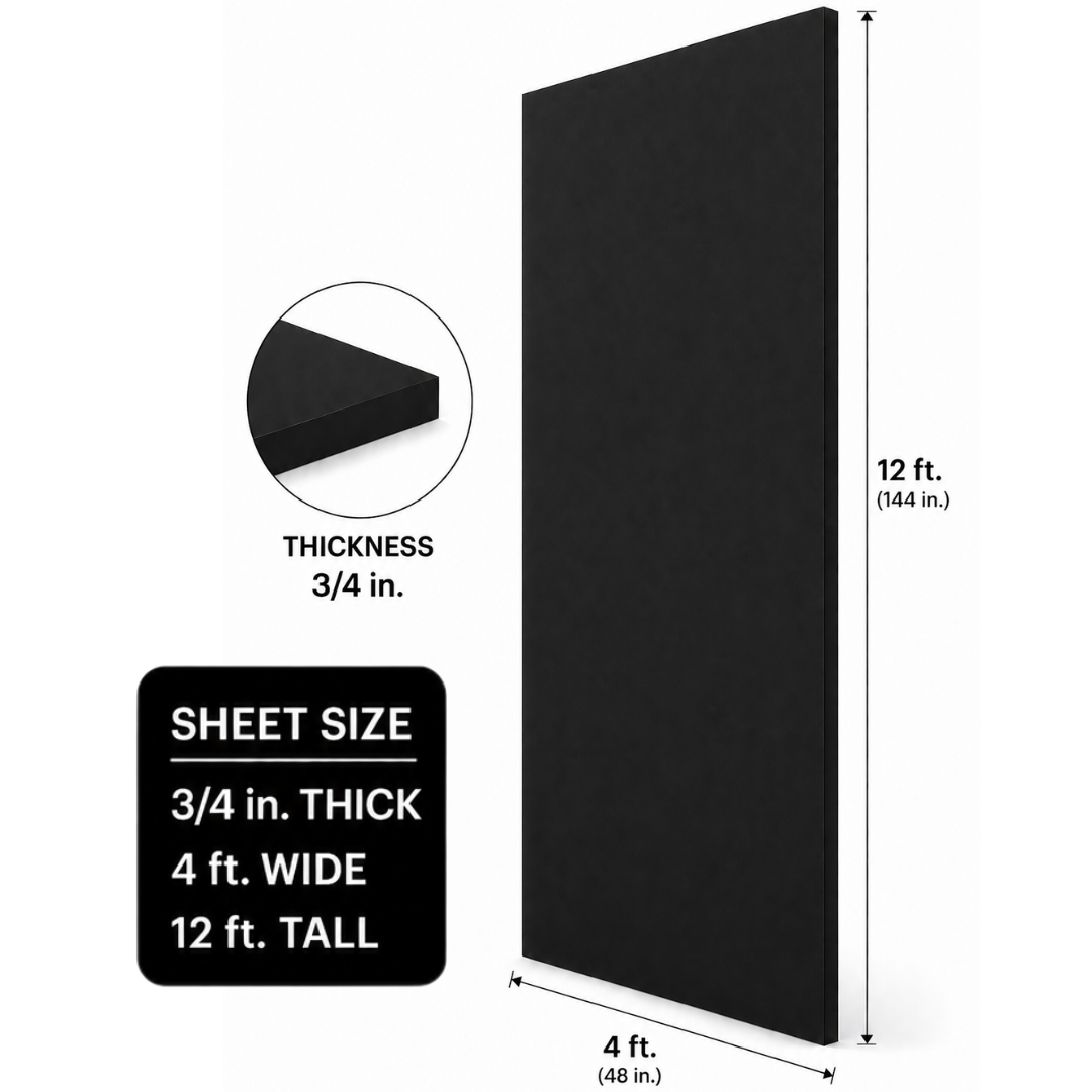 3/4 inch thick 4 foot by 12 foot black pvc sheet - wall panel - CNC machine material
