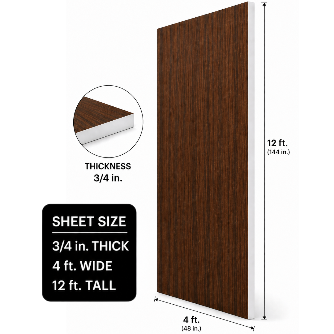 3/4 inch thick 4 foot by 12 foot woodgrain pvc sheet - wall panel - CNC machine material